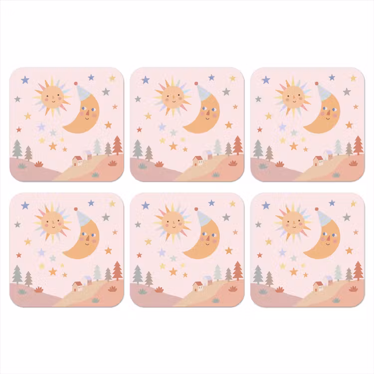 Onderzetter - Zon - Maan - Sterren - Kinderkamer - Pastel — 1