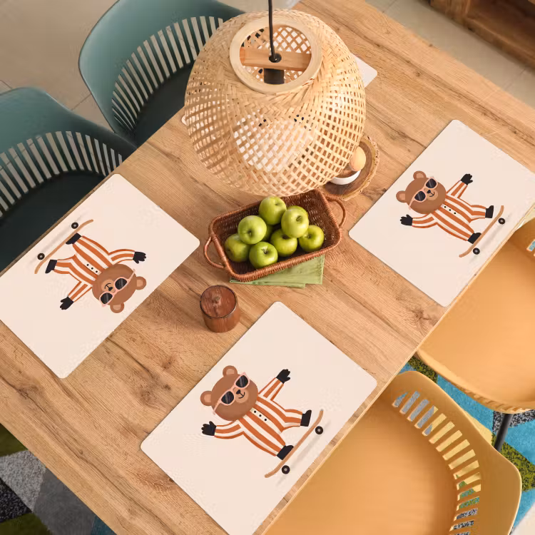 Placemat - 6 stuks - Dieren - Skateboard - Spel - Cartoon - Roze — 6