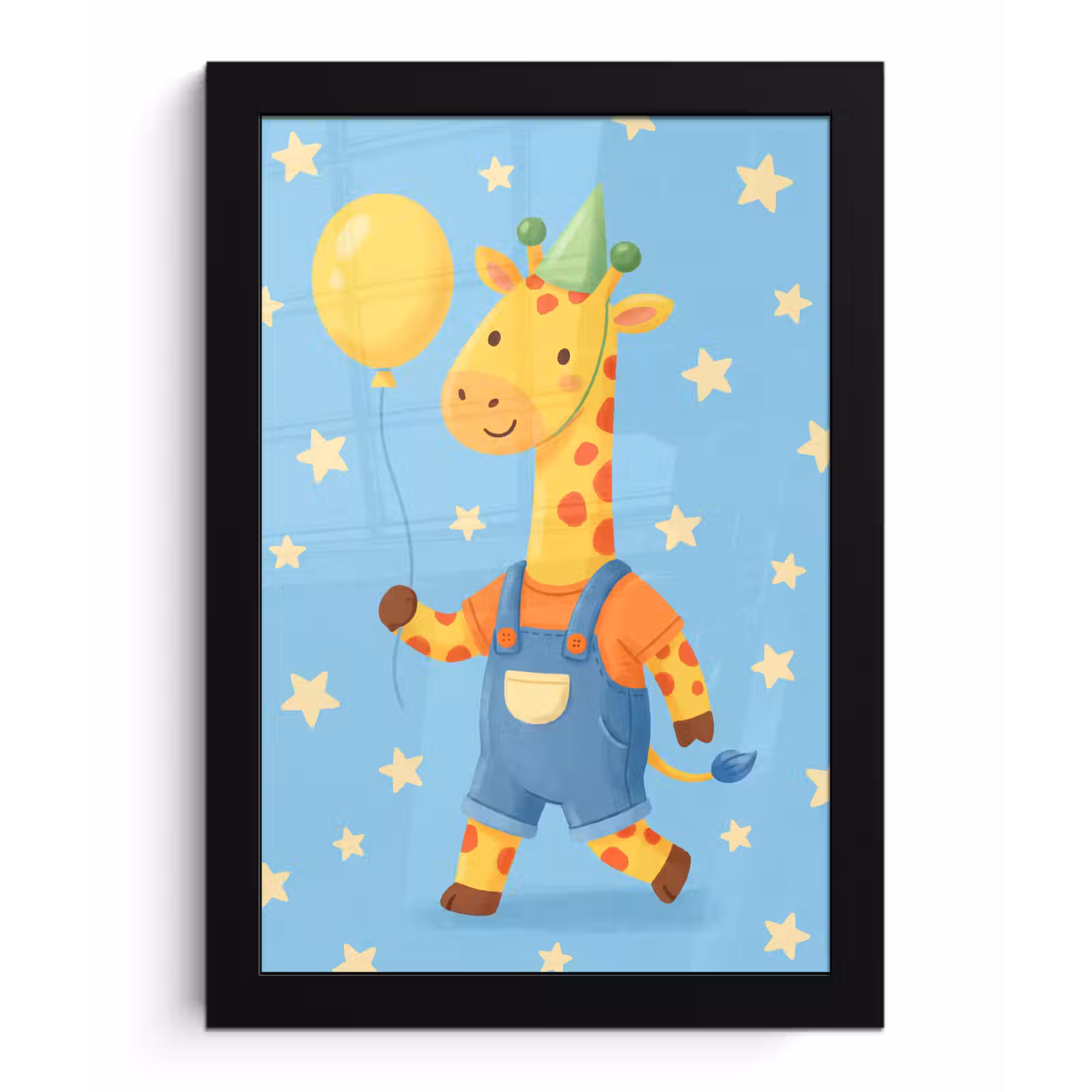 Poster met lijst - Dieren - Giraffe - Ballon - Feest - Kinderkamer — 1