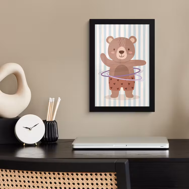 Poster met lijst - Beer - Hoepel - Kinderkamer - Illustratie - Bruin — 3