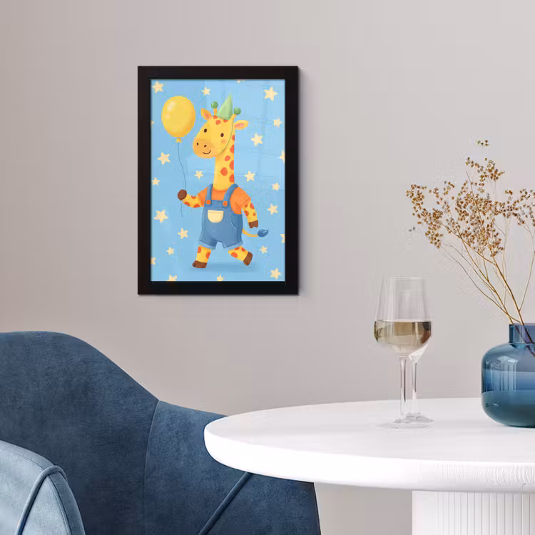 Poster met lijst - Dieren - Giraffe - Ballon - Feest - Kinderkamer — 2
