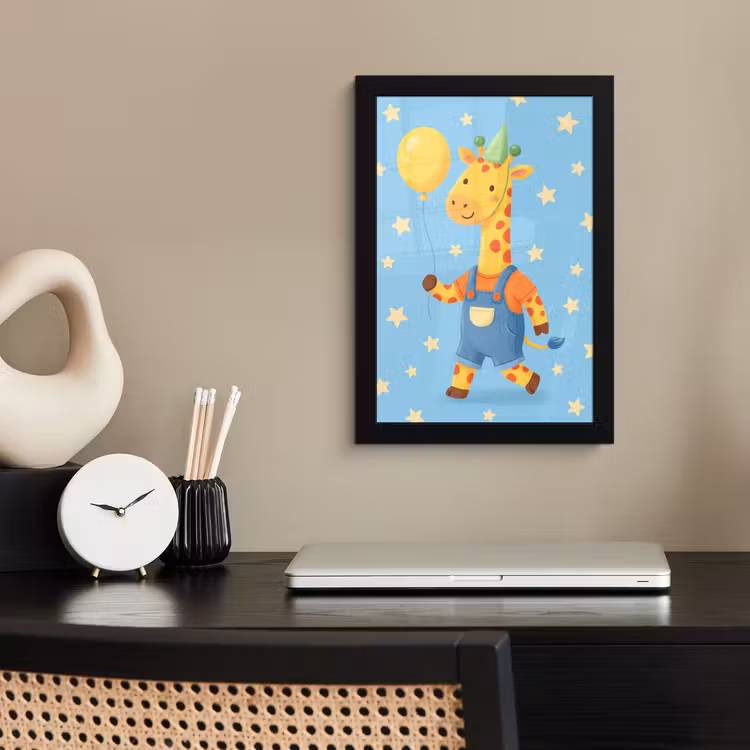 Poster met lijst - Dieren - Giraffe - Ballon - Feest - Kinderkamer — 3