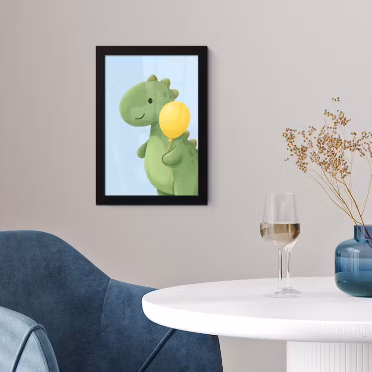 Poster met lijst - Dinosaurus - Ballon - Kinderkamer - Illustratie - Groen — 2