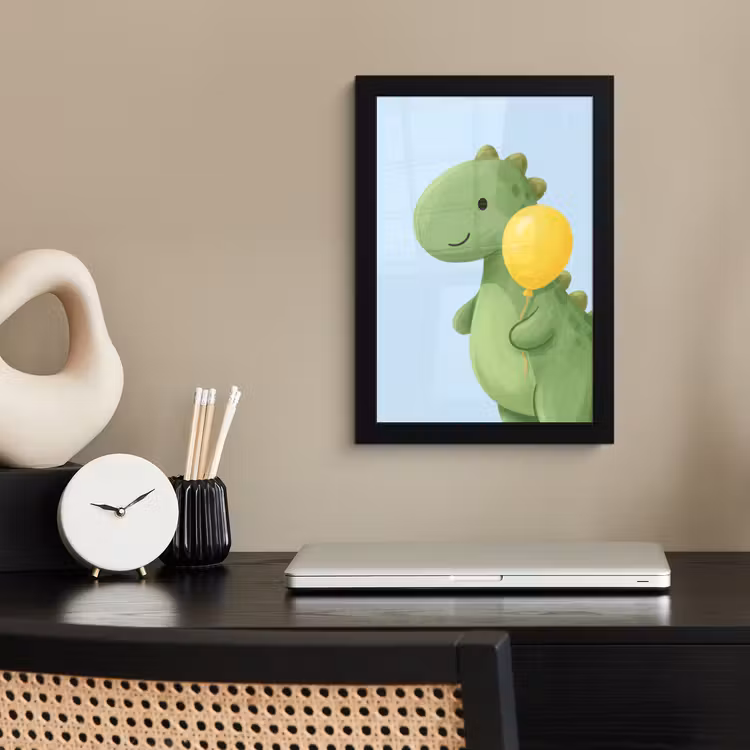 Poster met lijst - Dinosaurus - Ballon - Kinderkamer - Illustratie - Groen — 3