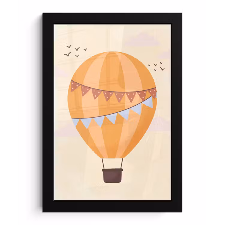 Poster met lijst - Luchtballon - Slingers - Avontuur - Illustratie - Oranje — 1