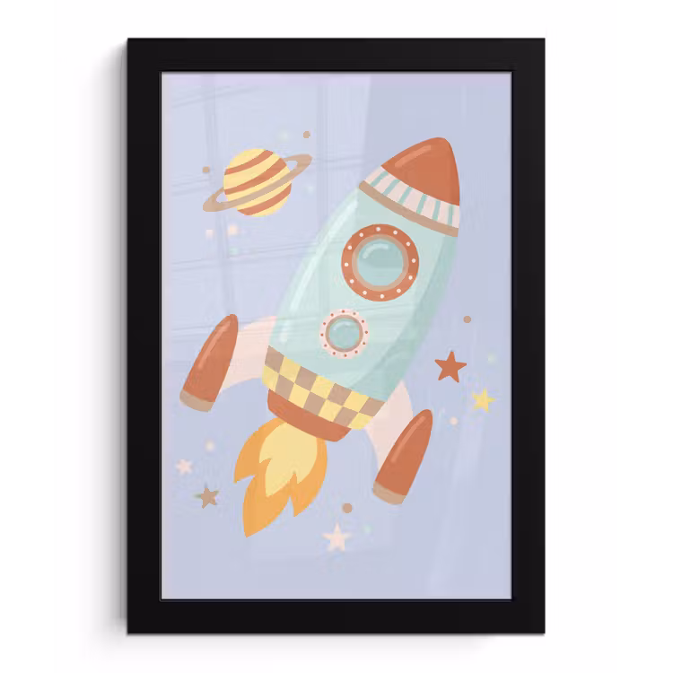Poster met lijst - Raket - Ruimte - Planeet - Illustratie — 1