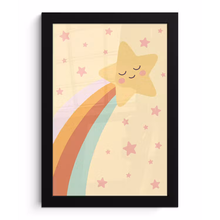 Poster met lijst - Ster - Regenboog - Nacht - Illustratie - Pastel — 1