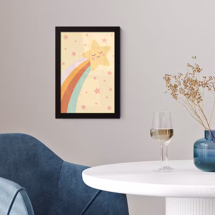 Poster met lijst - Ster - Regenboog - Nacht - Illustratie - Pastel — 2