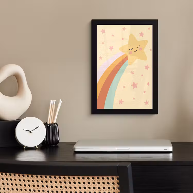 Poster met lijst - Ster - Regenboog - Nacht - Illustratie - Pastel — 3