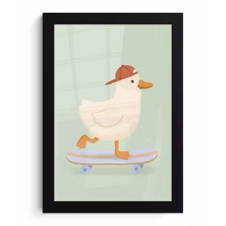 Poster met lijst - Vogel - Skateboard - Dieren - Cartoon - Speels — 1
