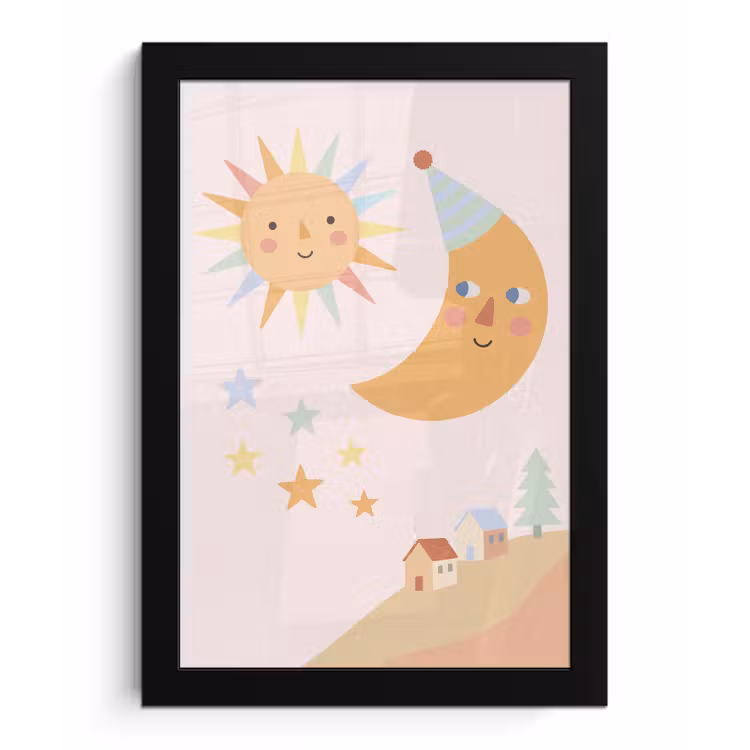 Poster met lijst - Zon - Maan - Sterren - Kinderkamer - Pastel — 1