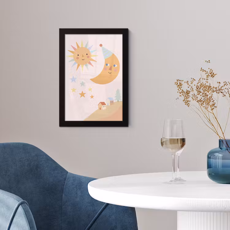 Poster met lijst - Zon - Maan - Sterren - Kinderkamer - Pastel — 2