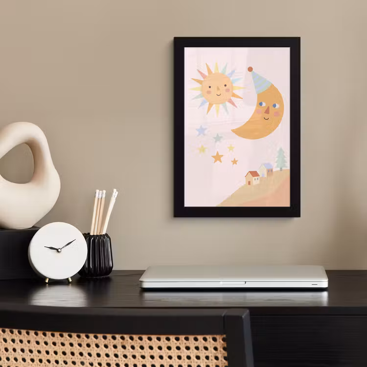 Poster met lijst - Zon - Maan - Sterren - Kinderkamer - Pastel — 3