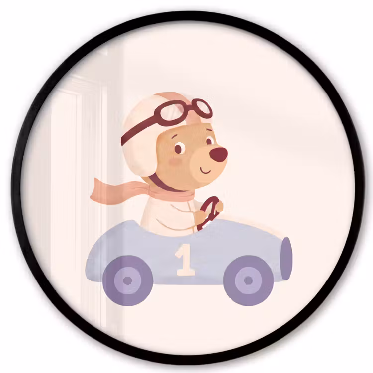 Ronde fotolijst - Beer - Auto - Kinderkamer - Cartoon - Speels — 1