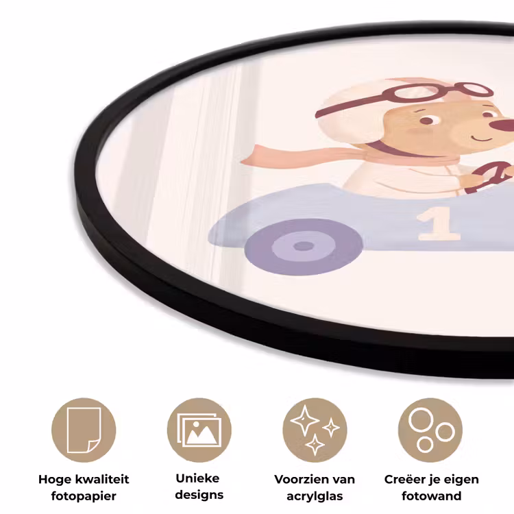 Ronde fotolijst - Beer - Auto - Kinderkamer - Cartoon - Speels — 2