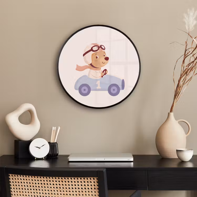 Ronde fotolijst - Beer - Auto - Kinderkamer - Cartoon - Speels — 3