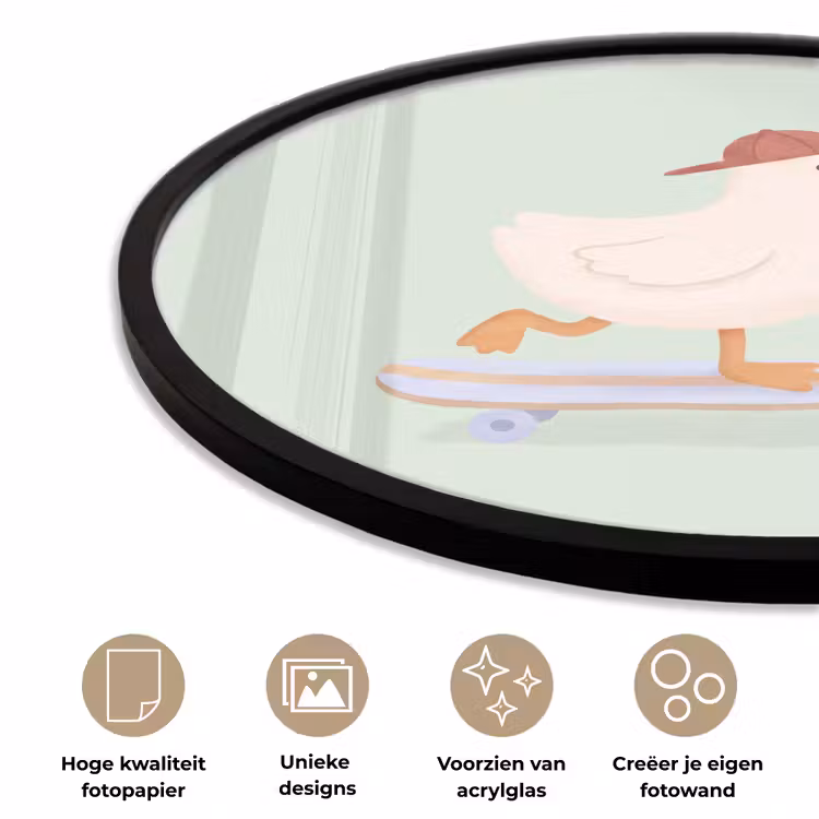 Ronde fotolijst - Vogel - Skateboard - Dieren - Cartoon - Speels — 2