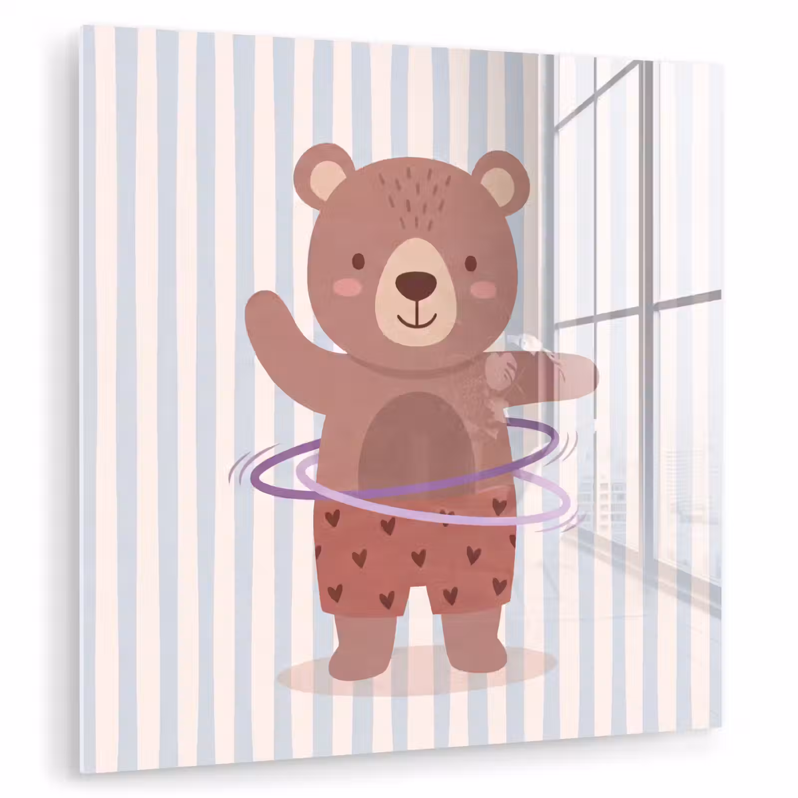 Glas schilderij - Beer - Hoepel - Kinderkamer - Illustratie - Bruin — 1