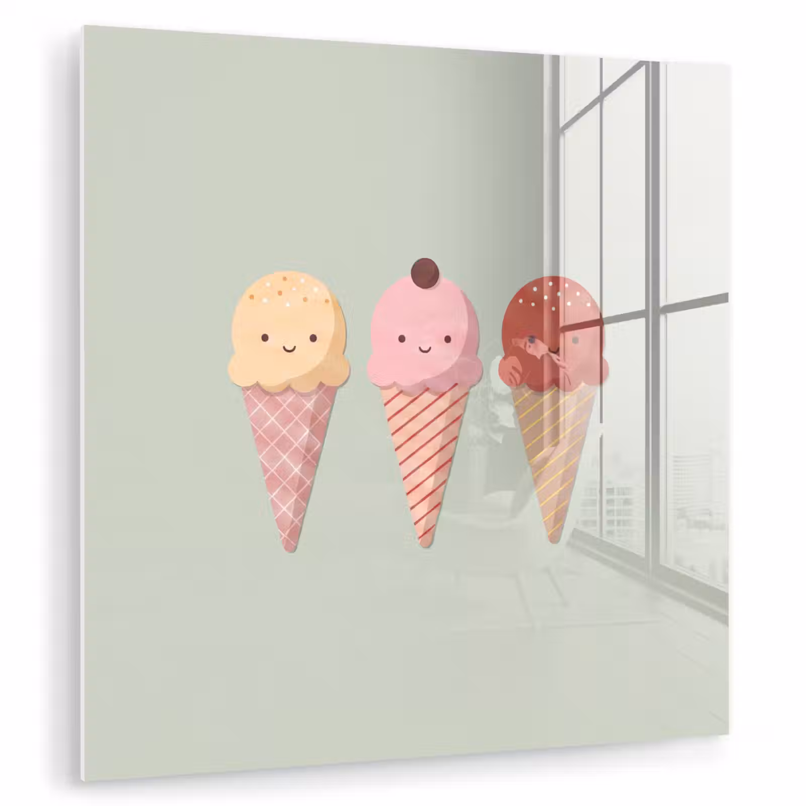 Glas schilderij - IJs - Hoorntjes - Eten - Illustratie - Vrolijk — 1