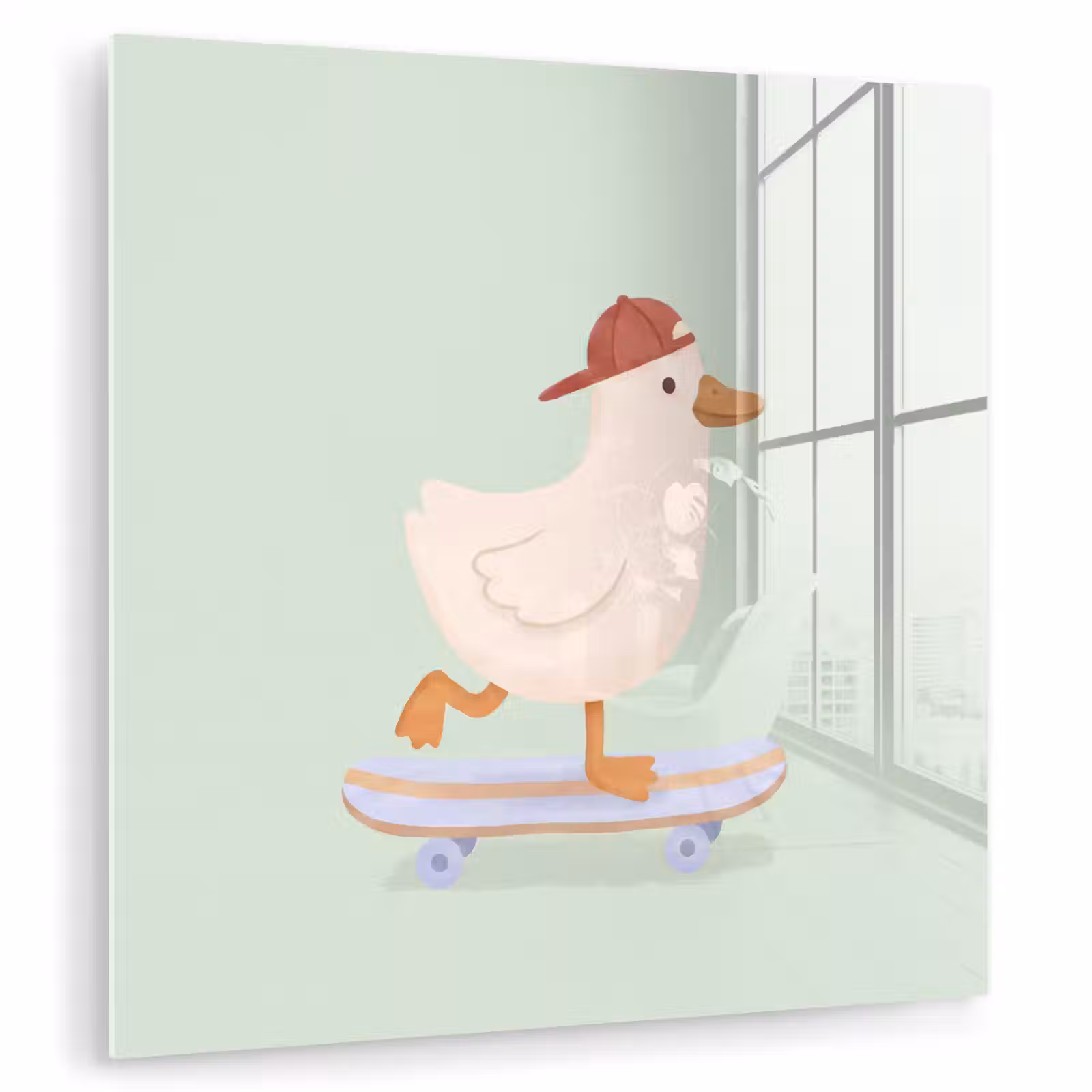 Glas schilderij - Vogel - Skateboard - Dieren - Cartoon - Speels — 1