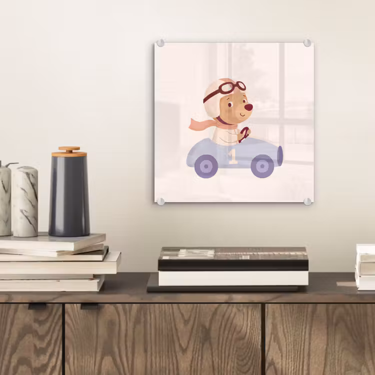 Glas schilderij - Beer - Auto - Kinderkamer - Cartoon - Speels — 2