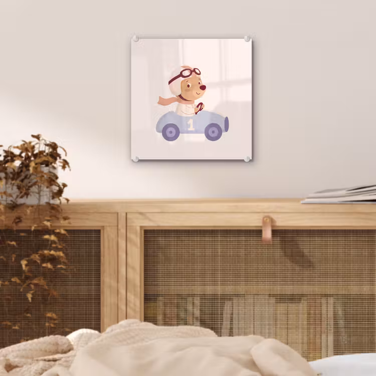 Glas schilderij - Beer - Auto - Kinderkamer - Cartoon - Speels — 5