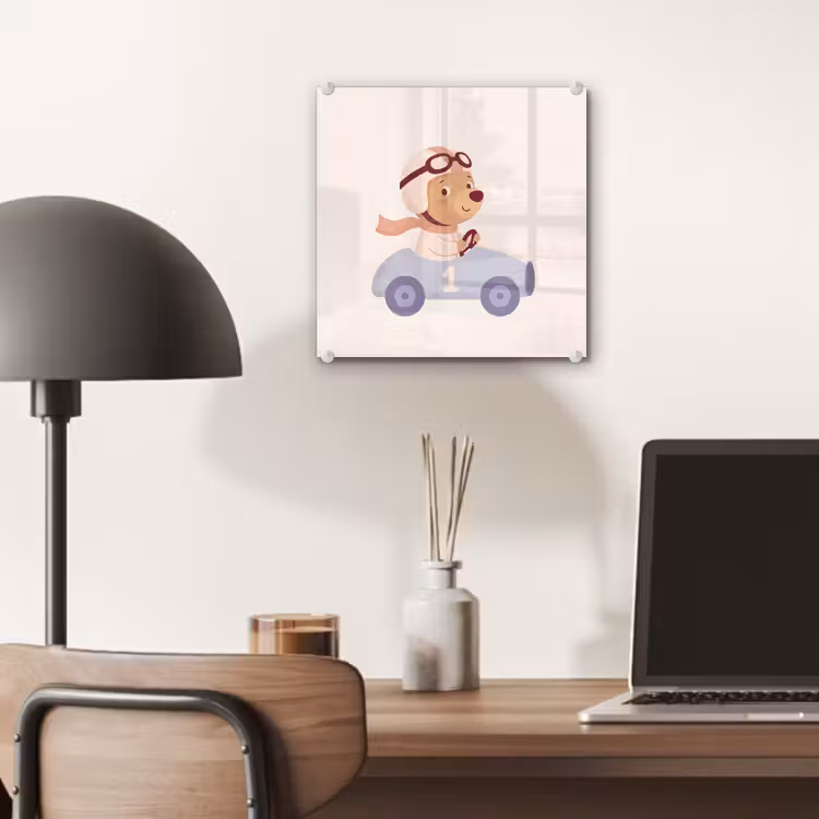 Glas schilderij - Beer - Auto - Kinderkamer - Cartoon - Speels — 7