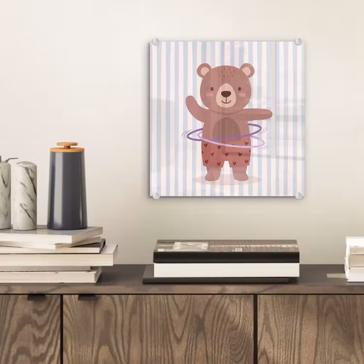 Glas schilderij - Beer - Hoepel - Kinderkamer - Illustratie - Bruin — 2