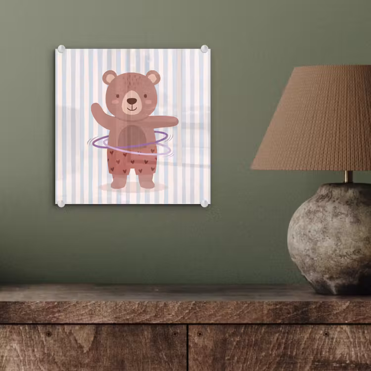 Glas schilderij - Beer - Hoepel - Kinderkamer - Illustratie - Bruin — 4