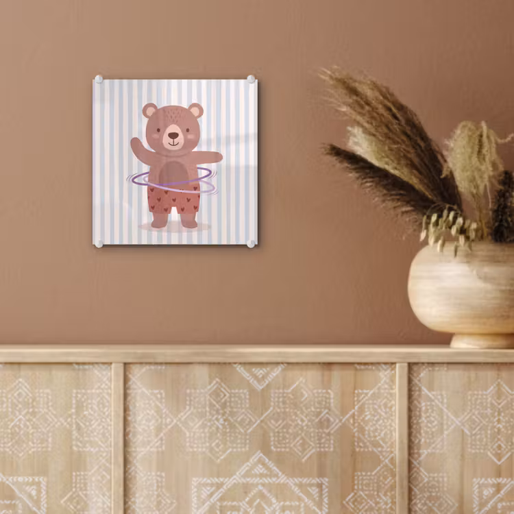 Glas schilderij - Beer - Hoepel - Kinderkamer - Illustratie - Bruin — 6