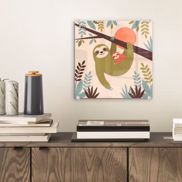 Glas schilderij - Dieren - Moeder - Baby - Natuur - Groen — 2