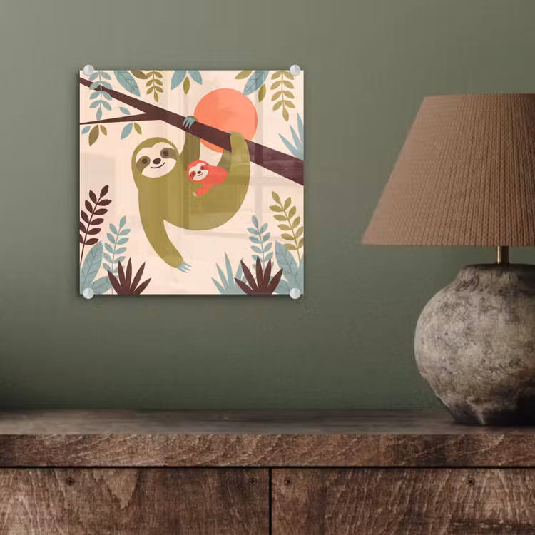 Glas schilderij - Dieren - Moeder - Baby - Natuur - Groen — 4