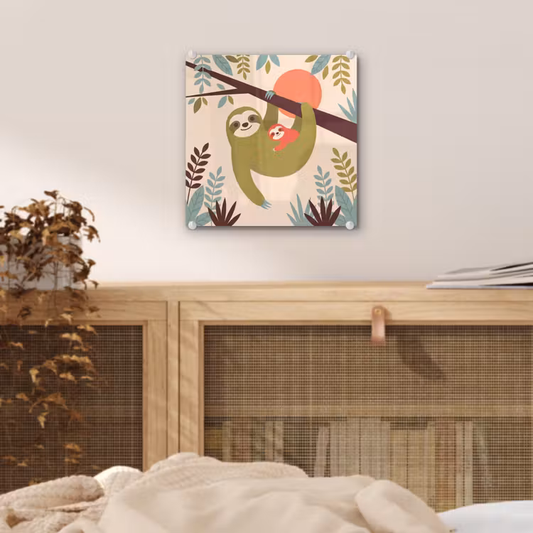 Glas schilderij - Dieren - Moeder - Baby - Natuur - Groen — 5