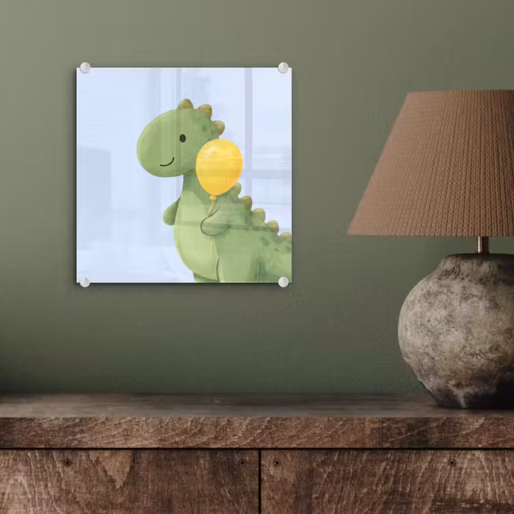Glas schilderij - Dinosaurus - Ballon - Kinderkamer - Illustratie - Groen — 4