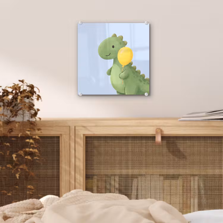 Glas schilderij - Dinosaurus - Ballon - Kinderkamer - Illustratie - Groen — 5