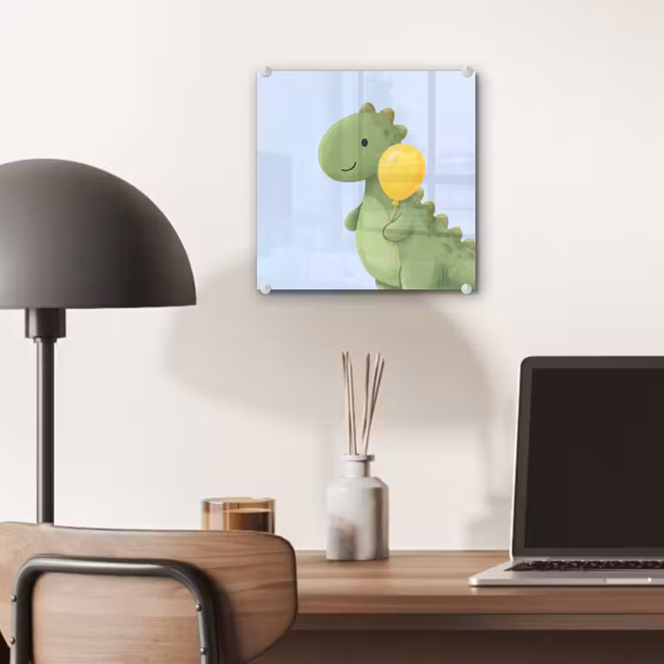 Glas schilderij - Dinosaurus - Ballon - Kinderkamer - Illustratie - Groen — 7