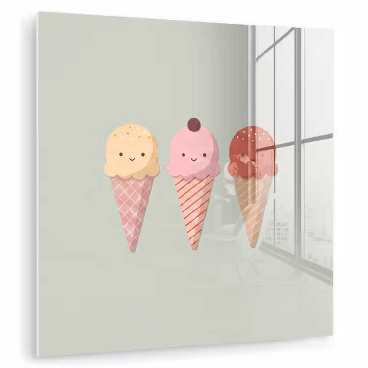 Glas schilderij - IJs - Hoorntjes - Eten - Illustratie - Vrolijk — 1