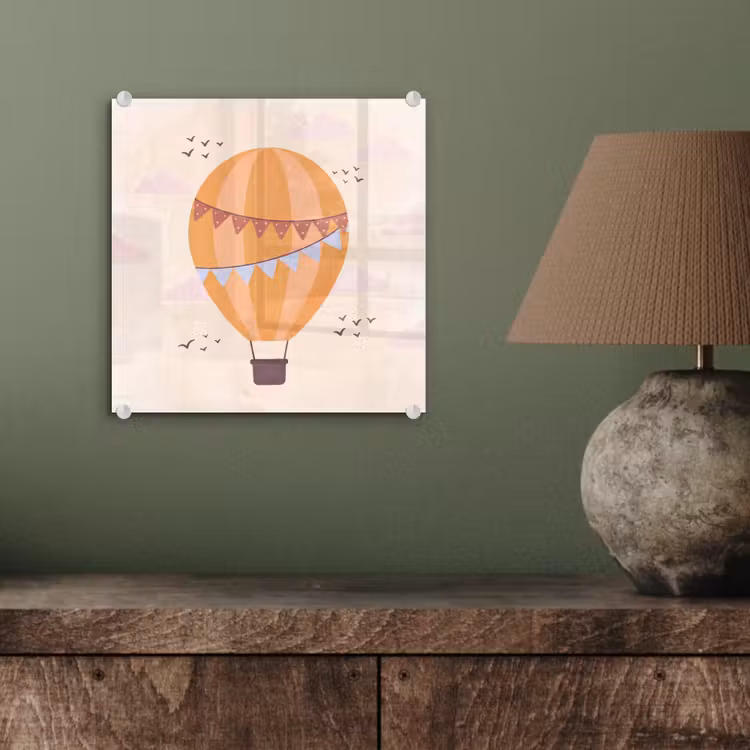 Glas schilderij - Luchtballon - Slingers - Avontuur - Illustratie - Oranje — 4