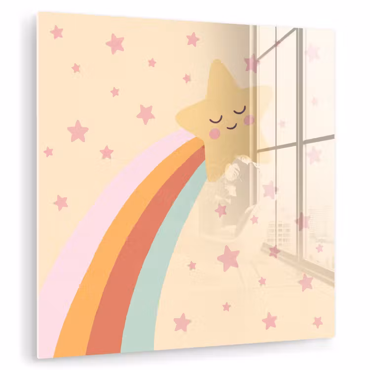 Glas schilderij - Ster - Regenboog - Nacht - Illustratie - Pastel — 1
