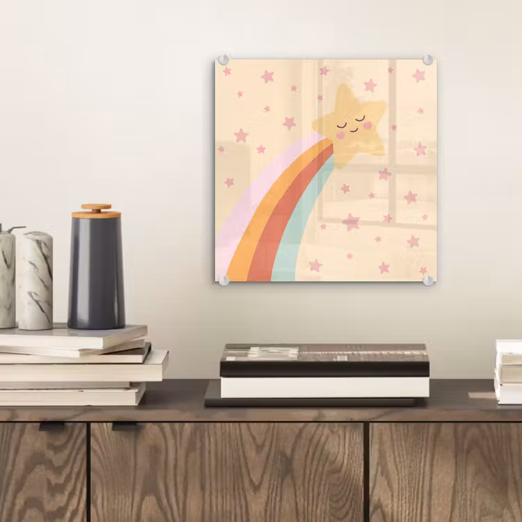 Glas schilderij - Ster - Regenboog - Nacht - Illustratie - Pastel — 2