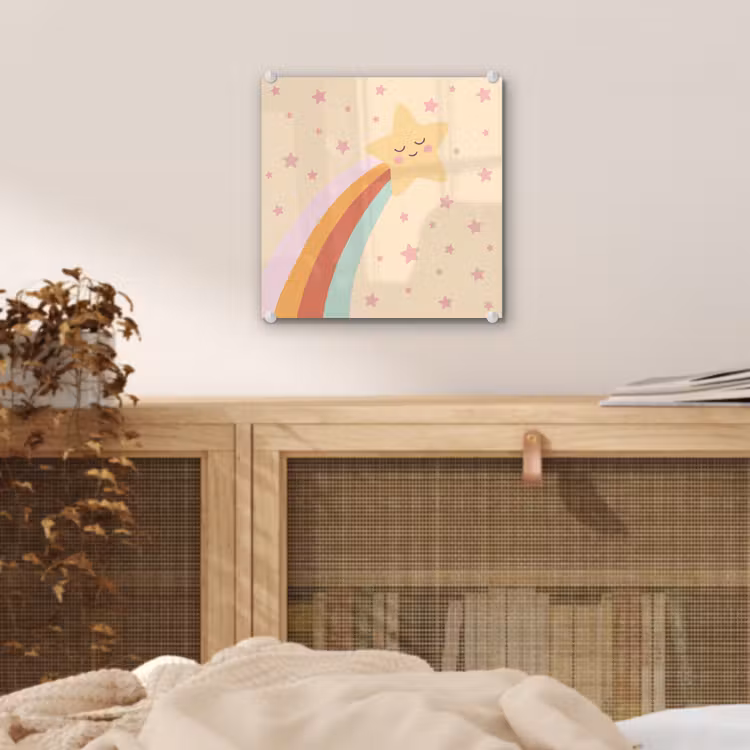 Glas schilderij - Ster - Regenboog - Nacht - Illustratie - Pastel — 5