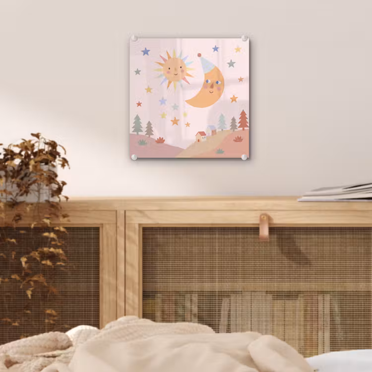 Glas schilderij - Zon - Maan - Sterren - Kinderkamer - Pastel — 5