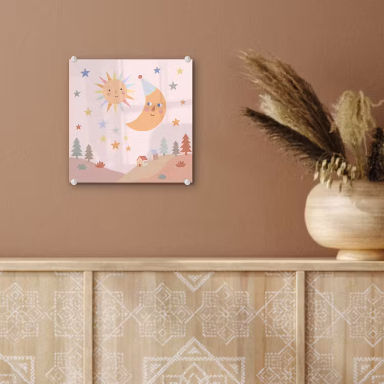 Glas schilderij - Zon - Maan - Sterren - Kinderkamer - Pastel — 6