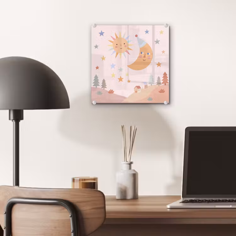 Glas schilderij - Zon - Maan - Sterren - Kinderkamer - Pastel — 7