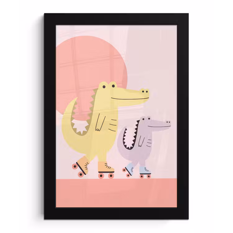 Poster met lijst - Dieren - Skaten - Illustratie - Speels - Roze — 1