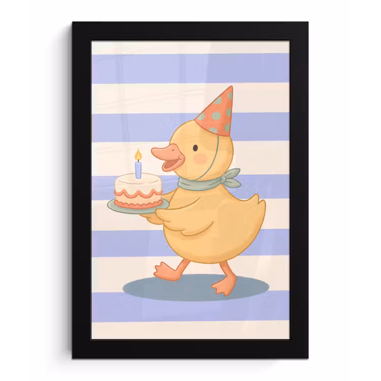 Poster met lijst - Vogel - Feest - Taart - Kinder - Illustratie — 1