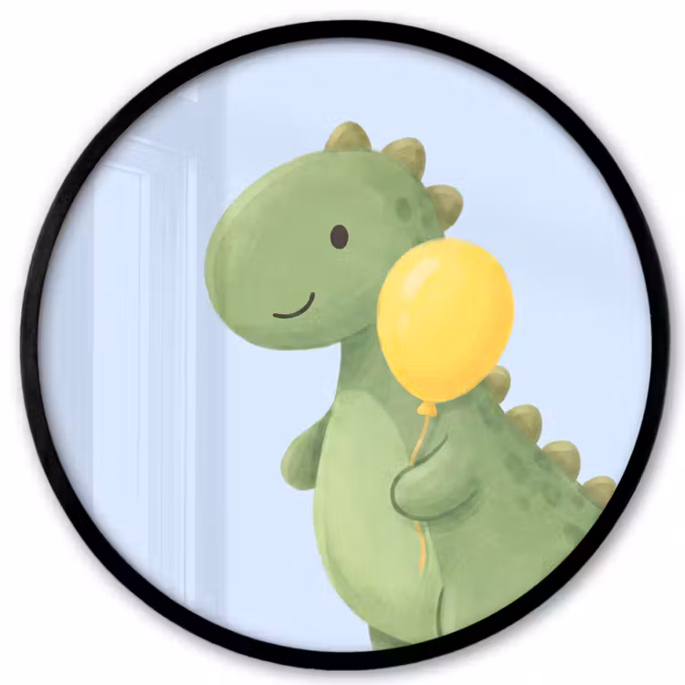 Ronde fotolijst - Dinosaurus - Ballon - Kinderkamer - Illustratie - Groen — 1