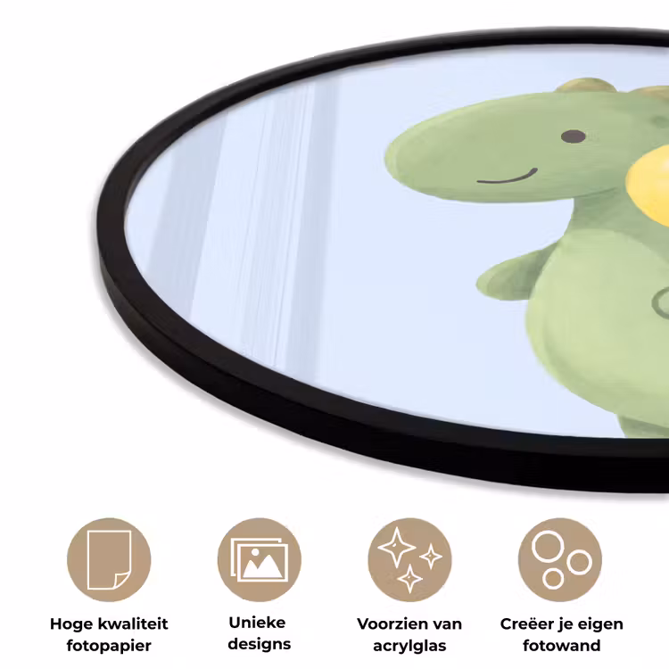 Ronde fotolijst - Dinosaurus - Ballon - Kinderkamer - Illustratie - Groen — 2