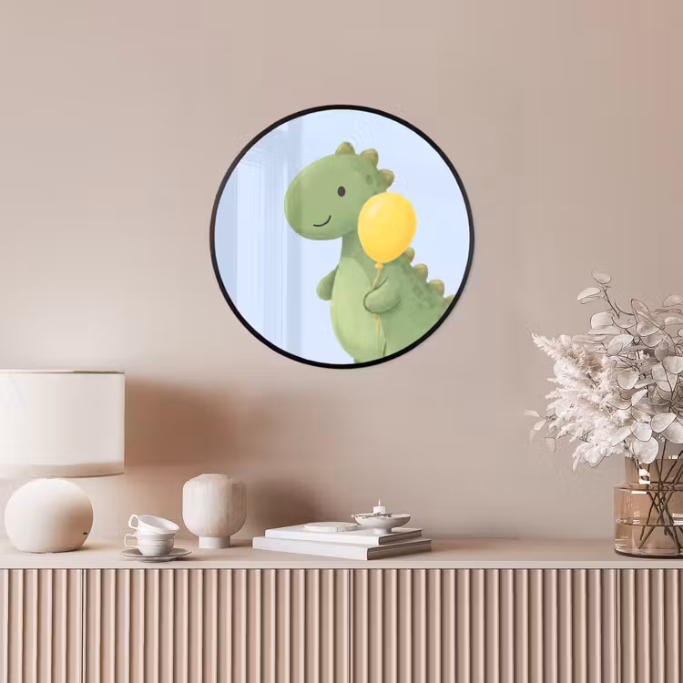 Ronde fotolijst - Dinosaurus - Ballon - Kinderkamer - Illustratie - Groen — 5