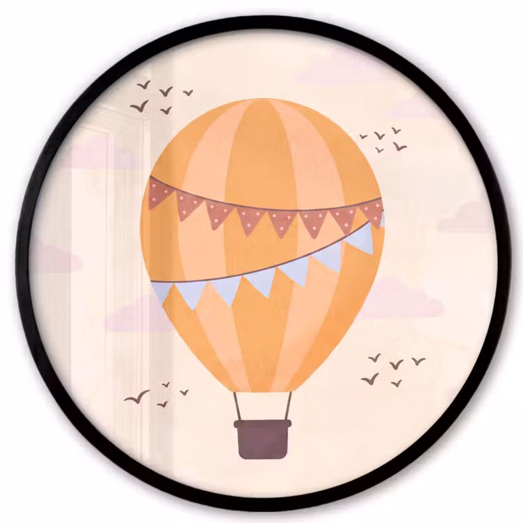 Ronde fotolijst - Luchtballon - Slingers - Avontuur - Illustratie - Oranje — 1
